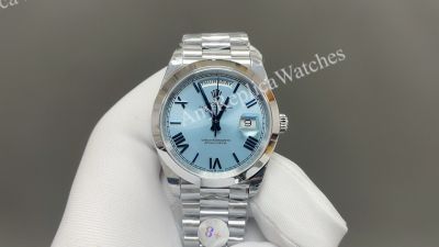 8+ Factory Rolex Daydate 40mm Smooth Bezel 3255 Movement Romans Ice-blue Face Watch